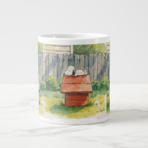Watercolor Sleeping Dog on Red Doghouse Art Large Coffee Mug