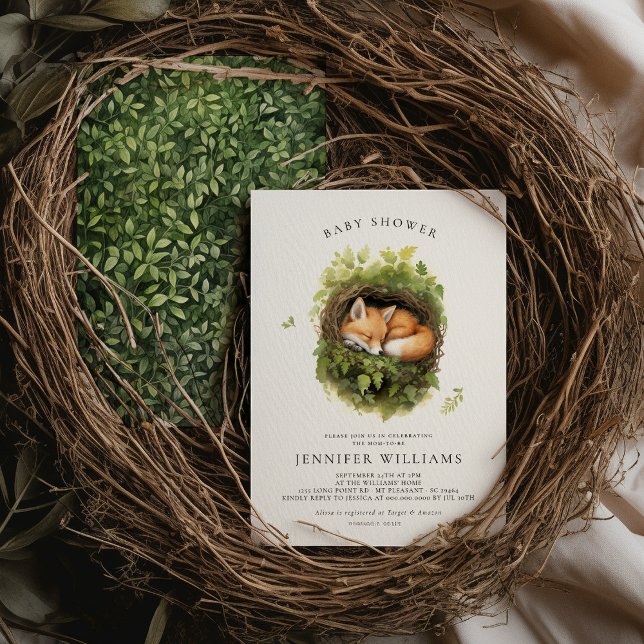 Watercolor Sleeping Fox Baby Shower Invitation (Creator Uploaded)