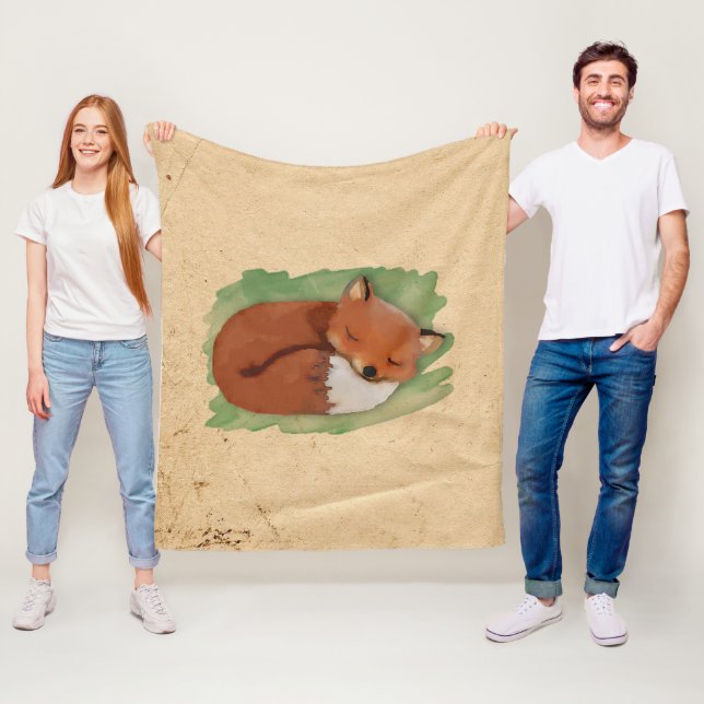 Watercolor Sleeping Fox Fleece Blanket (In Situ)