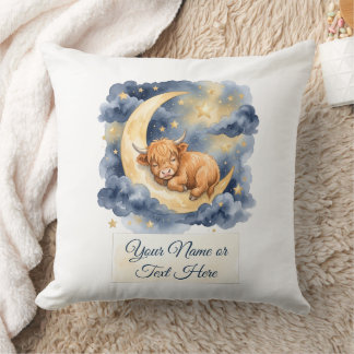 Watercolor Sleeping Highland Calf Crescent Moon Cushion