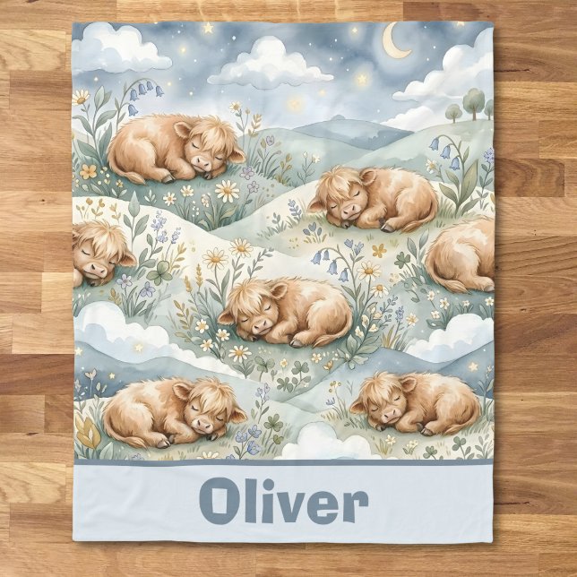 Watercolor Sleeping Highland Cows Fleece Blanket (Creator Uploaded)