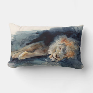 watercolor sleeping lion lumbar cushion