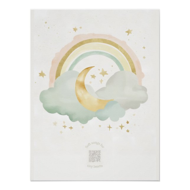 Watercolor Sleeping Moon Nursery Wall Art | Mint (Front)