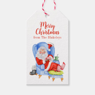 Watercolor Sleeping Santa Christmas Gift Tags