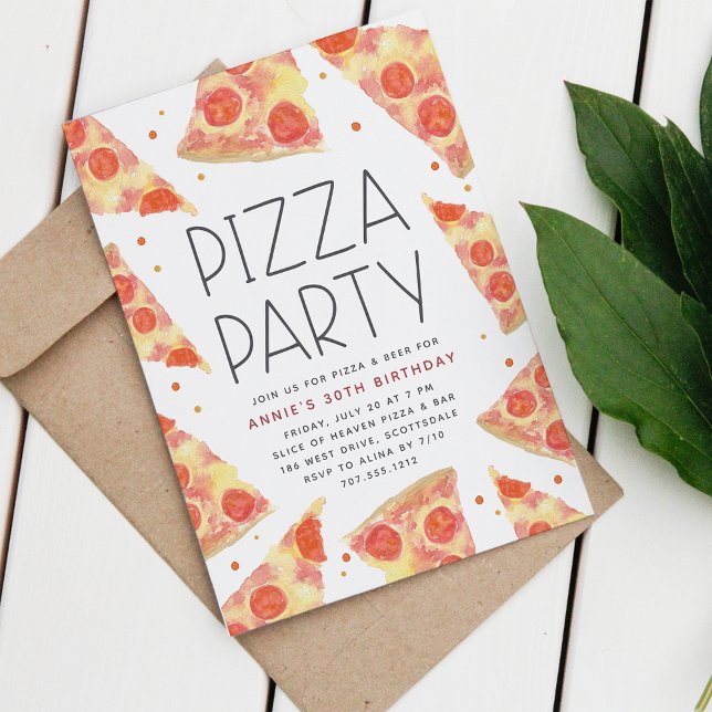 Watercolor Slice | Any Occasion Pizza Party Invitation (Creator Uploaded)