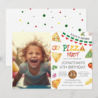 Watercolor Slice Kids Pizza Party Birthday Invitat Invitation