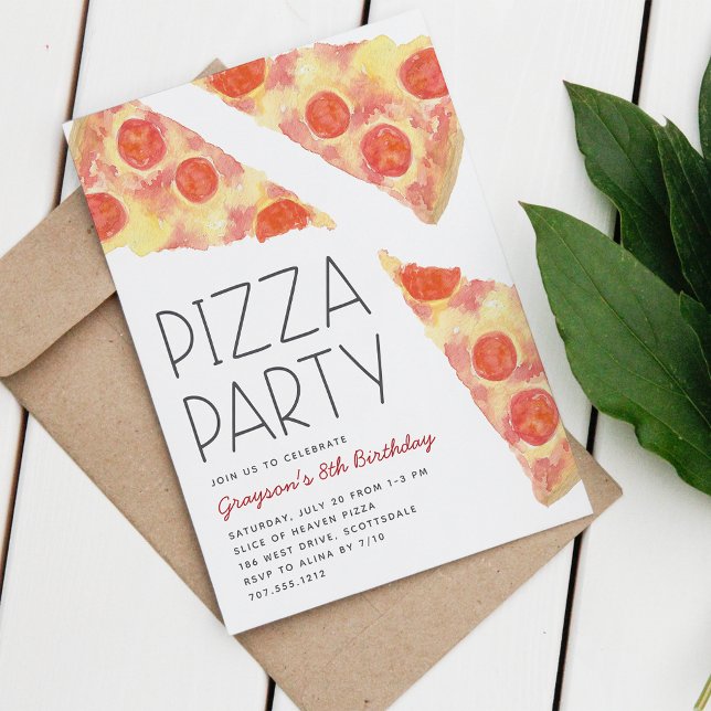 Watercolor Slice | Kids Pizza Party Birthday Invitation (Creator Uploaded)