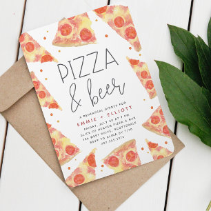 Watercolor Slice   Pizza & Beer Rehearsal Dinner Invitation