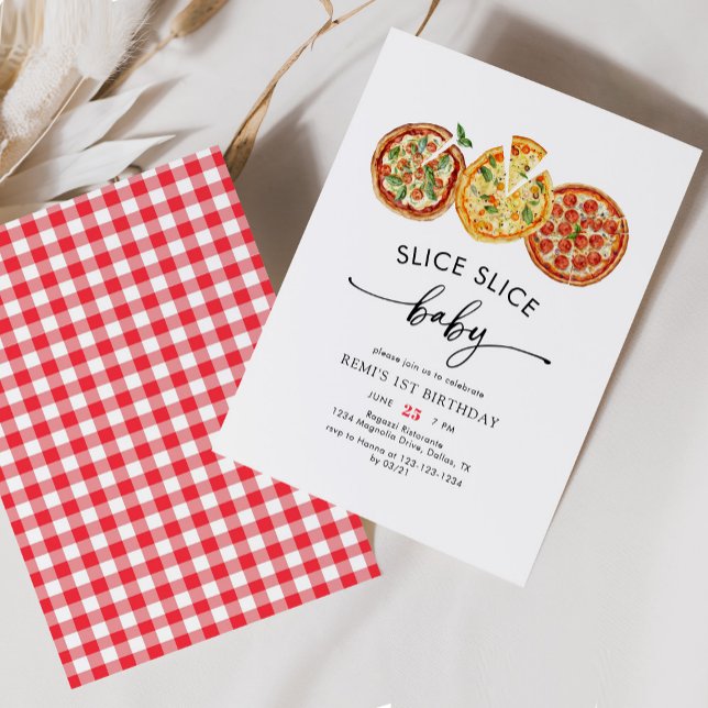 Watercolor Slice Slice Baby Pizza First Birthday Invitation (Creator Uploaded)