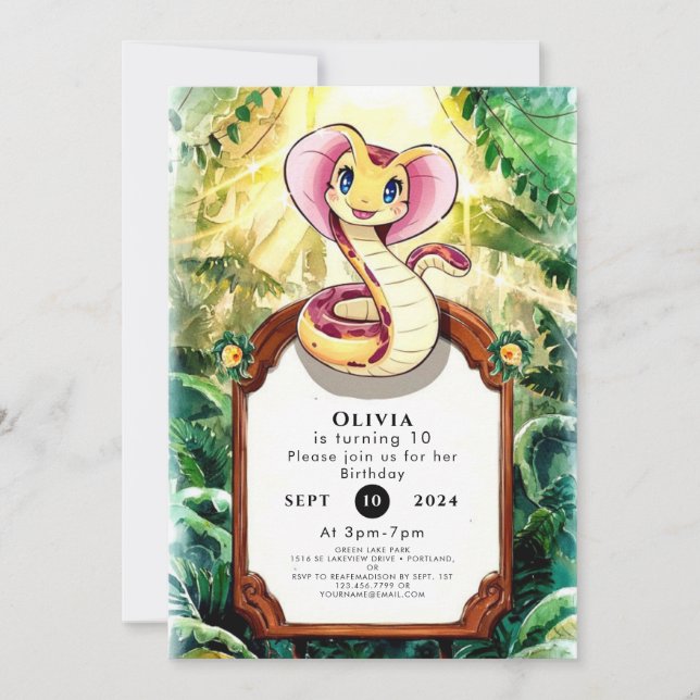 Watercolor Slither Snake Birthday Invitation (Front)