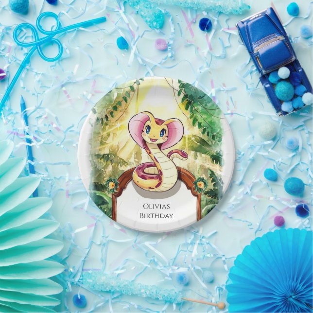  Watercolor Slither Snake Birthday Paper Plate (Party)