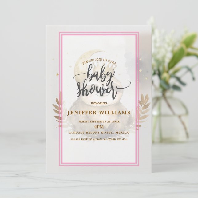 Watercolor Sloth Moon Crown           Invitation (Standing Front)