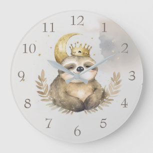 Watercolor Sloth Moon Crown Large Clock