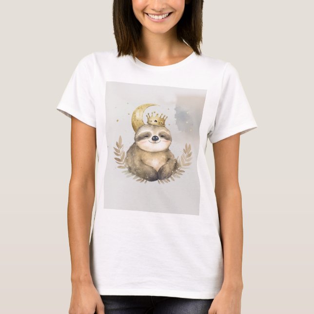 Watercolor Sloth Moon Crown                        T-Shirt (Front)