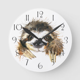 Watercolor sloth round clock