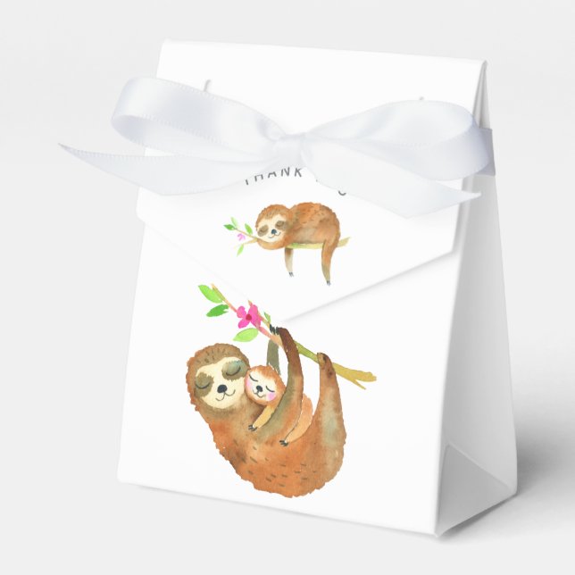 Watercolor Sloth themed Baby Shower Favour Box (Front Side)