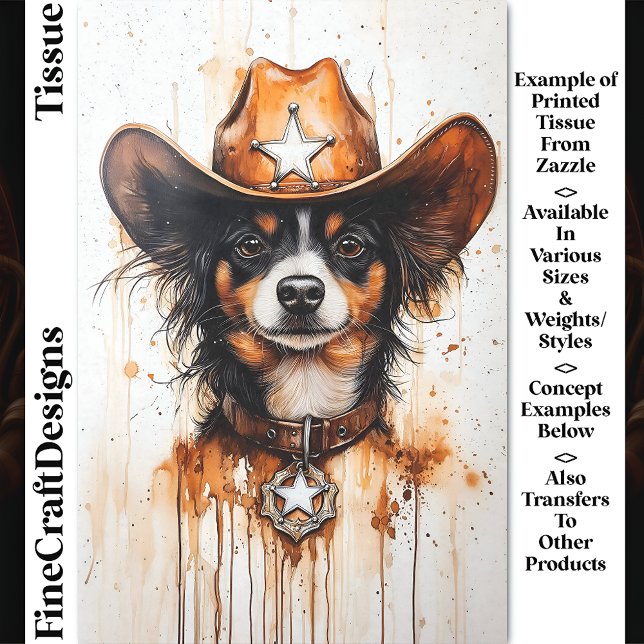 Watercolor Small Cowboy Sheriff Dog DP3 Decoupage Tissue Paper (Creator Uploaded)