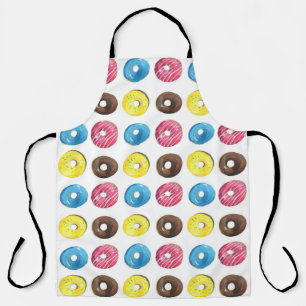 Watercolor small doughnuts, seamless pattern. apron
