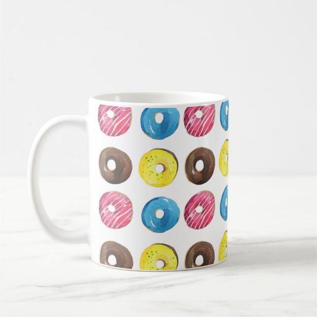 Watercolor small doughnuts, seamless pattern. coffee mug (Left)