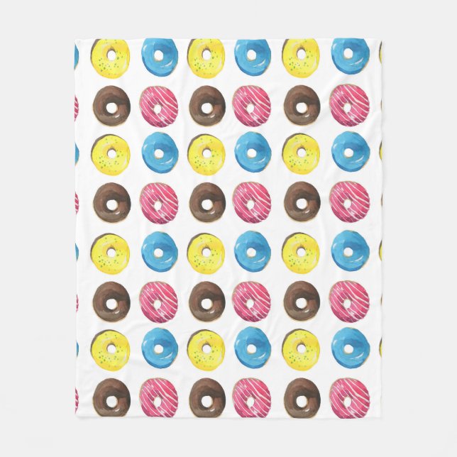 Watercolor small doughnuts, seamless pattern. fleece blanket (Front)