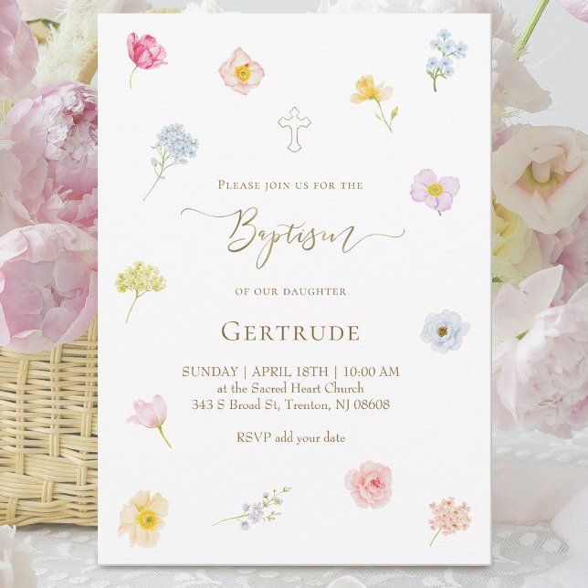 watercolor small flowers Baptism Invitation (Creator Uploaded)