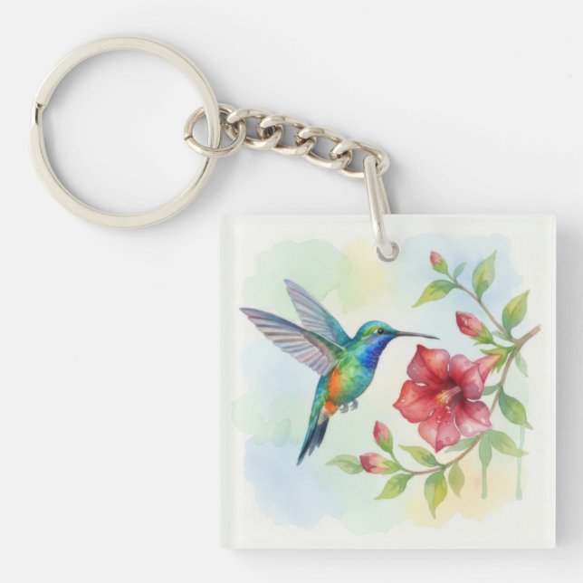 Watercolor Small Hummingbird Key Ring (Front)