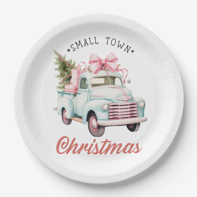 Watercolor Small Town Christmas Satin Paper Plate (Front)