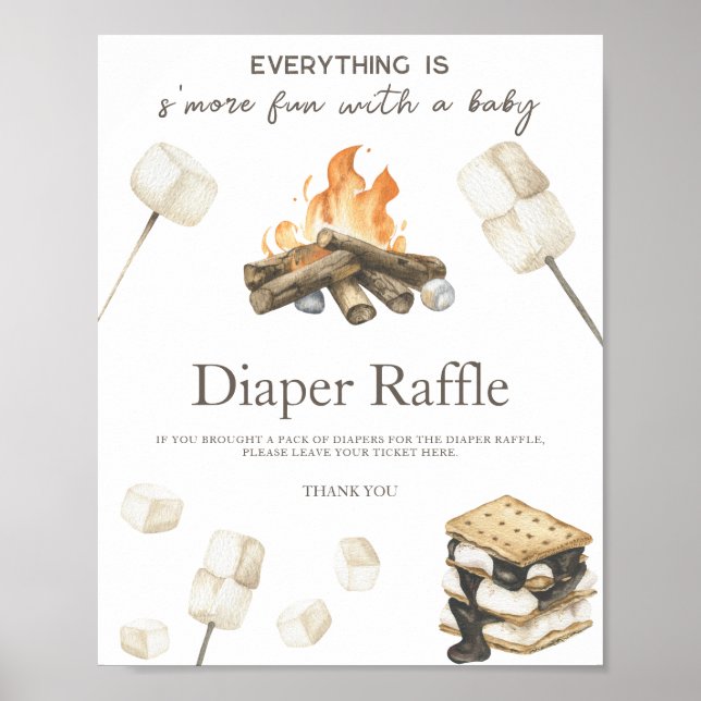 watercolor s'more baby shower diaper raffle  poster (Front)