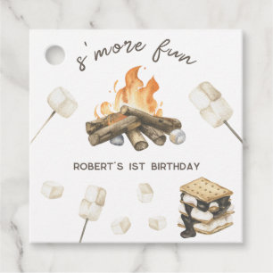 Watercolor S'more Campfire 1st Birthday Favour Tags