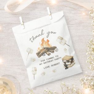 Watercolor S'more Campfire 1st Birthday Thank you Favour Bags