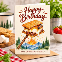 Watercolor Smores Birthday Camping Campfire Rustic