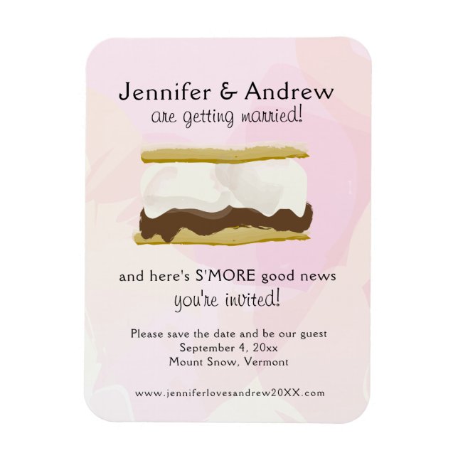 Watercolor S'mores Pink Save the Date Magnet (Vertical)