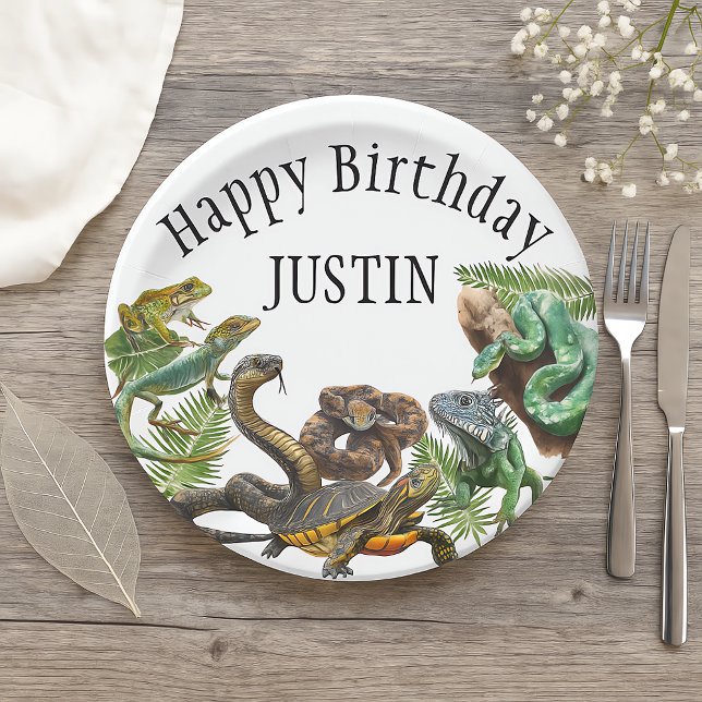 Watercolor Snake Birthday Reptile  Paper Plate (Creator Uploaded)