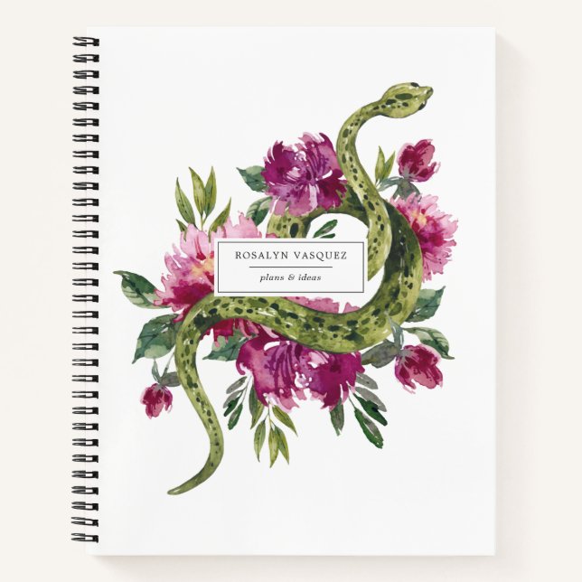 Watercolor Snake & Floral Personalised Journal (Front)