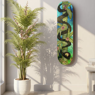 Watercolor Snake on Bamboo Skateboard Art