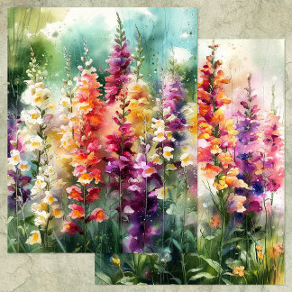 WATERCOLOR SNAPDRAGONS GARDEN SCRAPBOOK PAPER