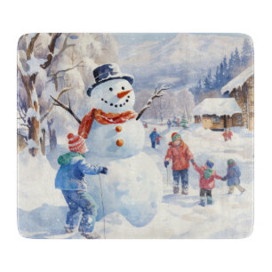 Watercolor Snorman Winter Christmas Village Cutting Board