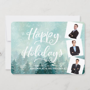 Watercolor Snow and Pine Trees Happy Holiday Card