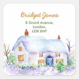 Watercolor Snow Cottage Address Label