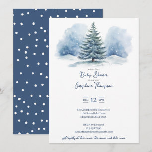 Watercolor Snow Covered Evergreen Baby Shower Invitation