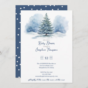 Watercolor Snow Covered Evergreen Baby Shower Invitation