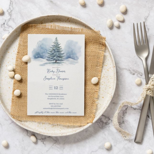 Watercolor Snow Covered Evergreen Baby Shower Invitation (Creator Uploaded)
