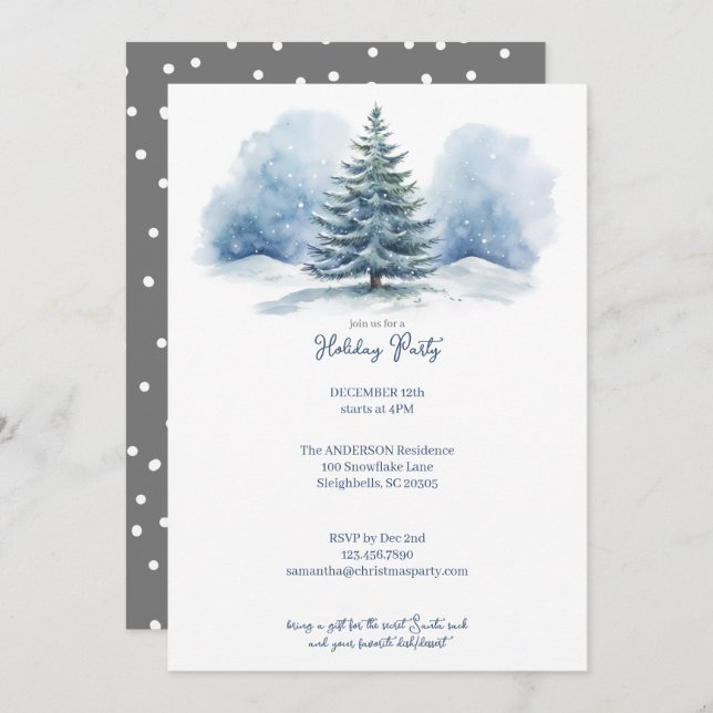 Watercolor Snow Covered Evergreen Holiday Party (Front/Back)