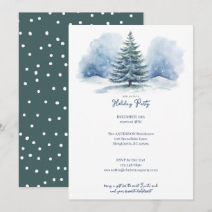 Watercolor Snow Covered Evergreen Holiday Party Card