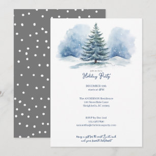 Watercolor Snow Covered Evergreen Holiday Party Card