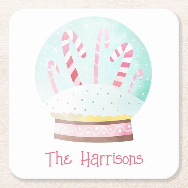 Watercolor Snow Globe Christmas Paper Coasters (Front)