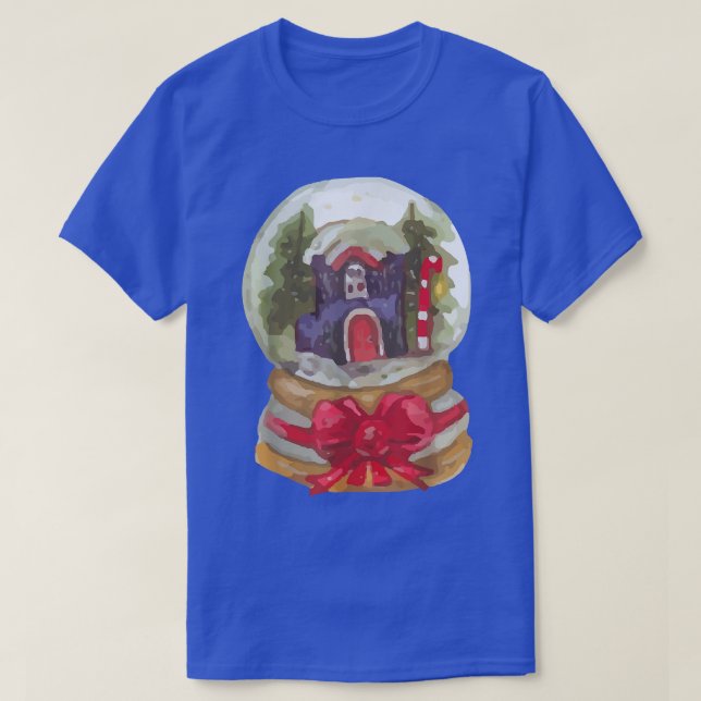 Watercolor Snow Globe Santa Christmas Tree Lights  T-Shirt (Design Front)