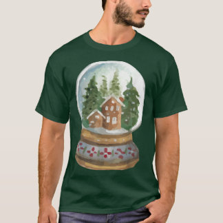 Watercolor Snow Globe Santa Christmas Tree Lights  T-Shirt