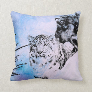 Watercolor Snow Leopard Cushion