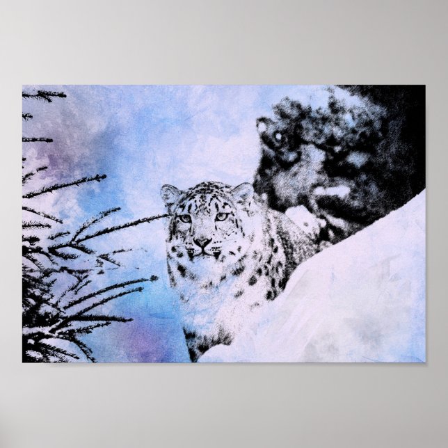 Watercolor Snow Leopard Poster (Front)